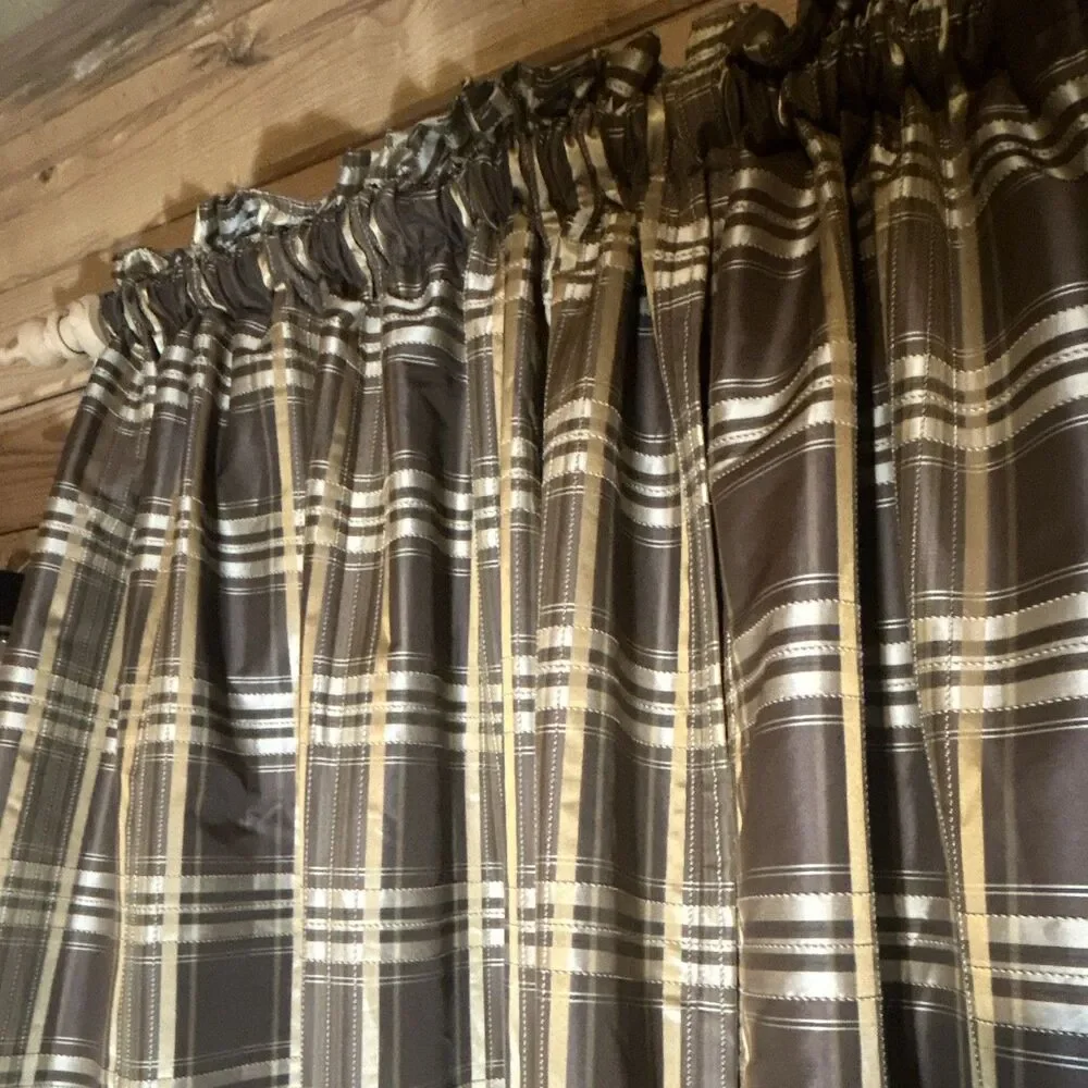 Chris Madden JCPenney Mystique Plaid Drapes 2 Panels Brown Gold Lined 54x84 VTG